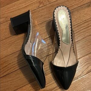 Hit Shoes Black Heels with Clear Upper and Block Heel
